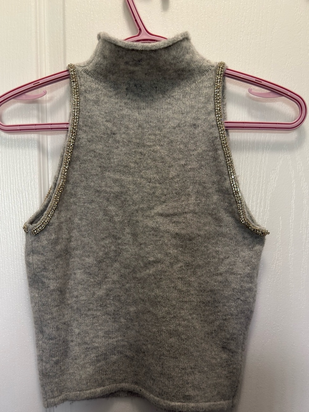 Dynamite Gray Sleeveless Turtleneck Sweater with Beaded Trim